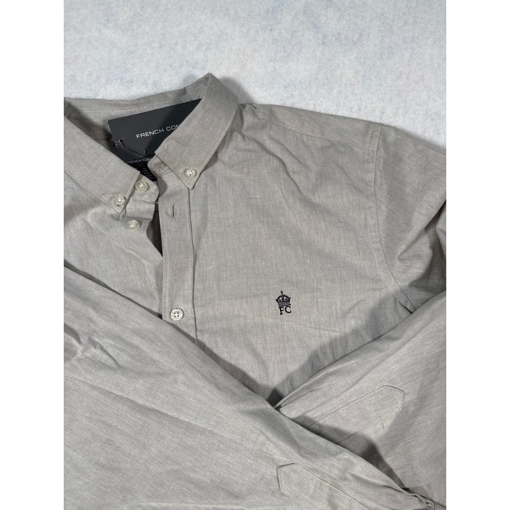French Connection Mens medium 100% cotton LS Button Down Shirt Stone Grey NWT